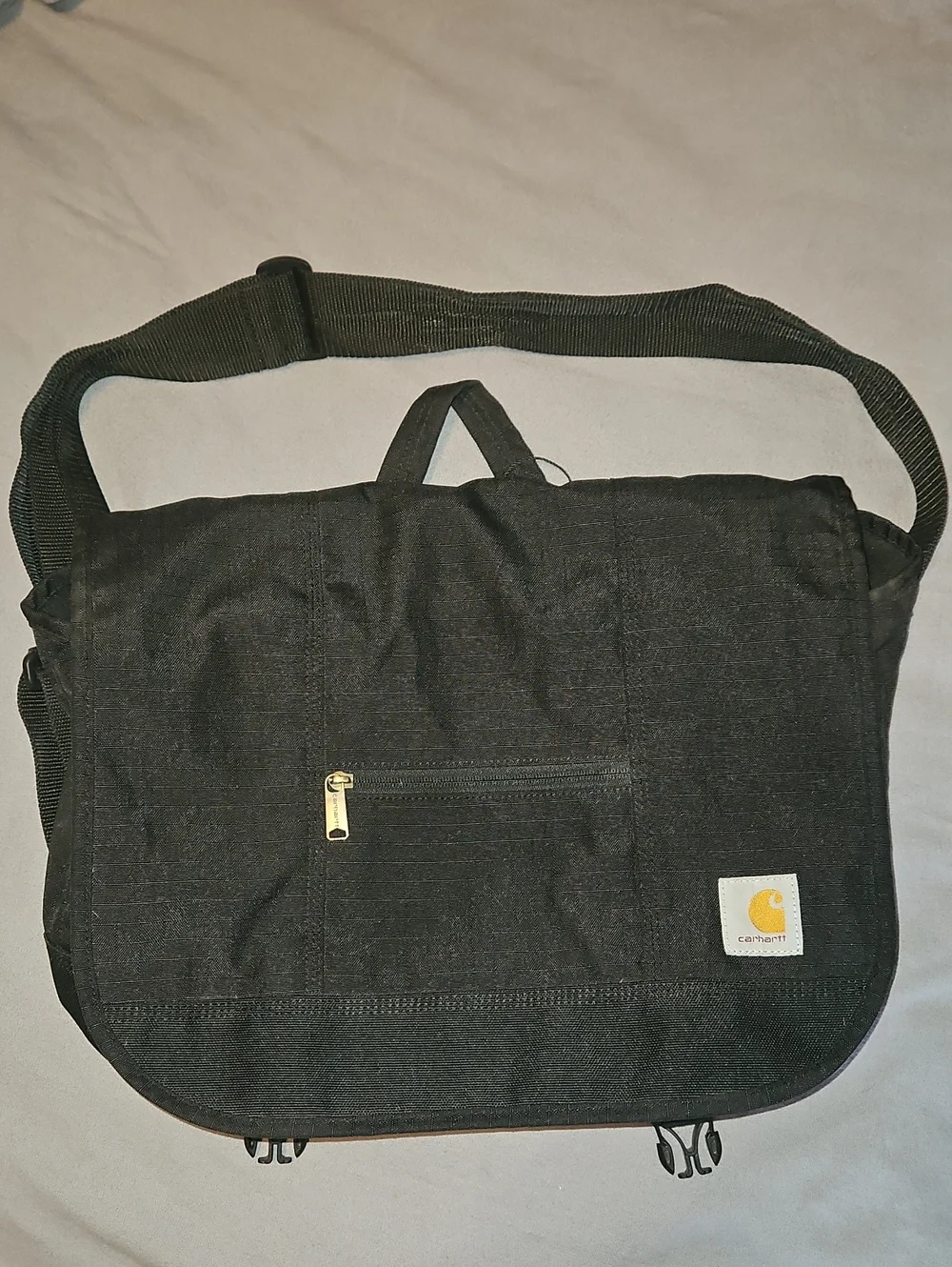 Carhartt Black Canvas Messenger Bag with Gold Accent